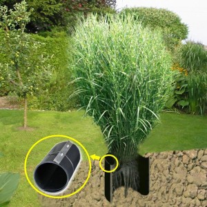 Wurzelblocker aus HDPE-Folie (0,7 m x 3 m) im Einsatz zur Begrenzung von Wurzelwachstum im Garten.