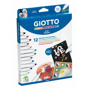 Giotto Decor Materials Dekormarker, 12 Stifte in verschiedenen Farben mit mittlerer Spitze.
