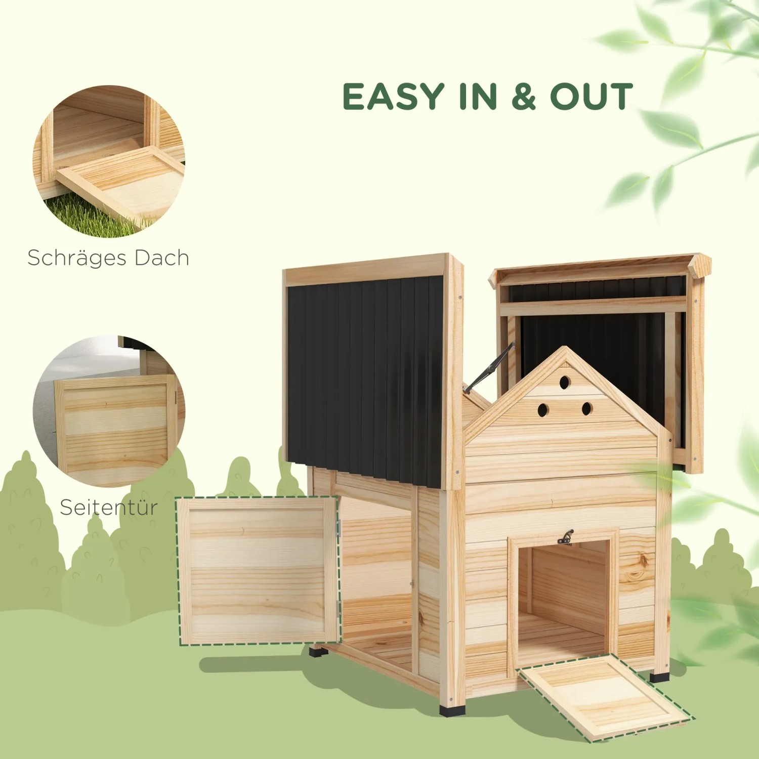 PawHut Entenstall aus Holz mit Kippdach und Doppeltür, ideal für den Garten.
