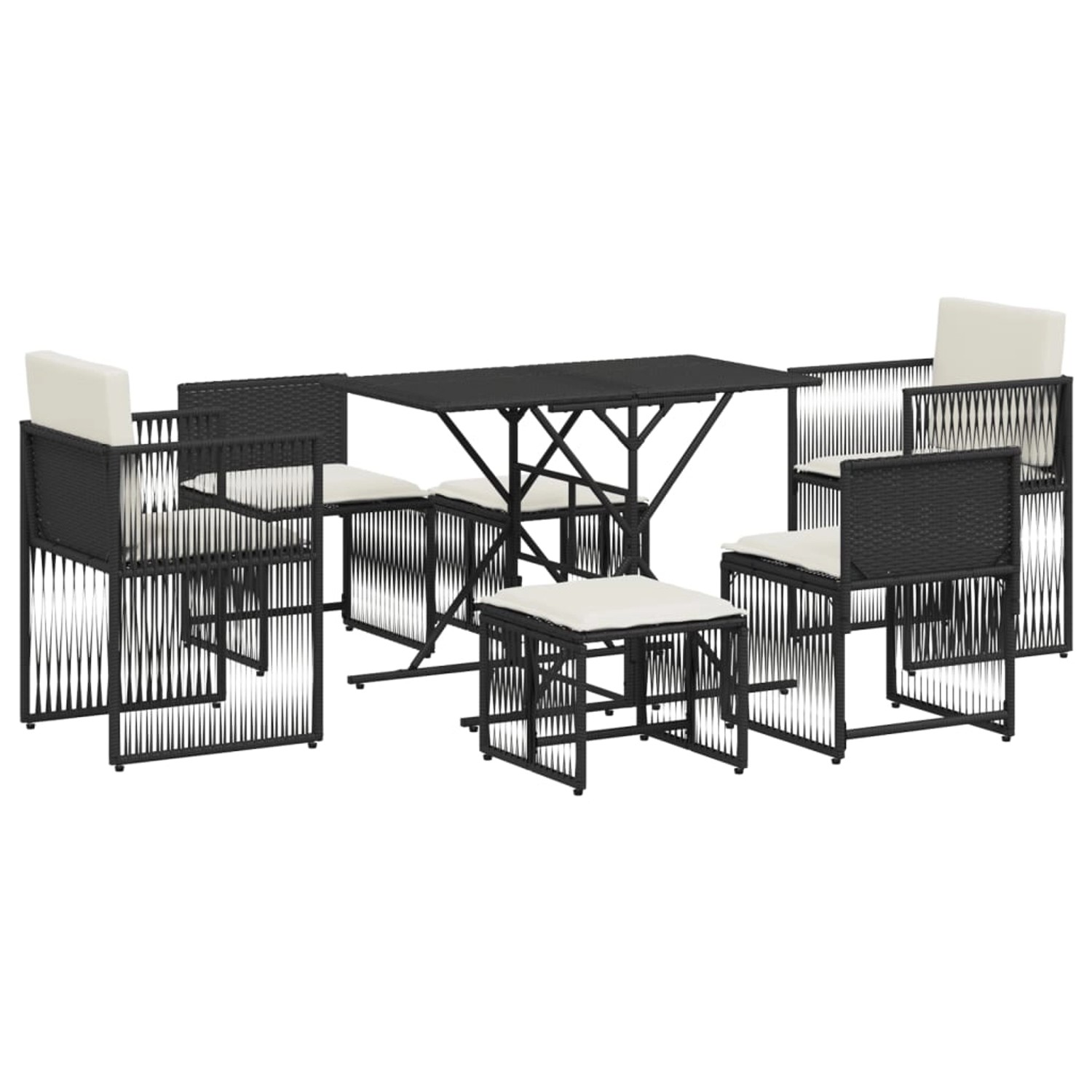 vidaXL 7-Tlg Garten-Essgruppe mit Kissen Schwarz Poly Rattan 369009 günstig online kaufen