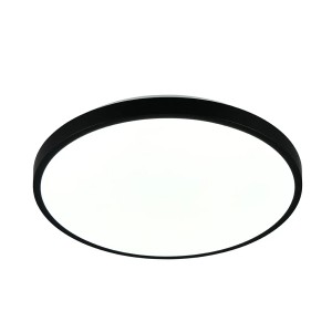 Schwarze, runde LED-Deckenleuchte Slope, 39 cm Durchmesser, für Wohnräume.