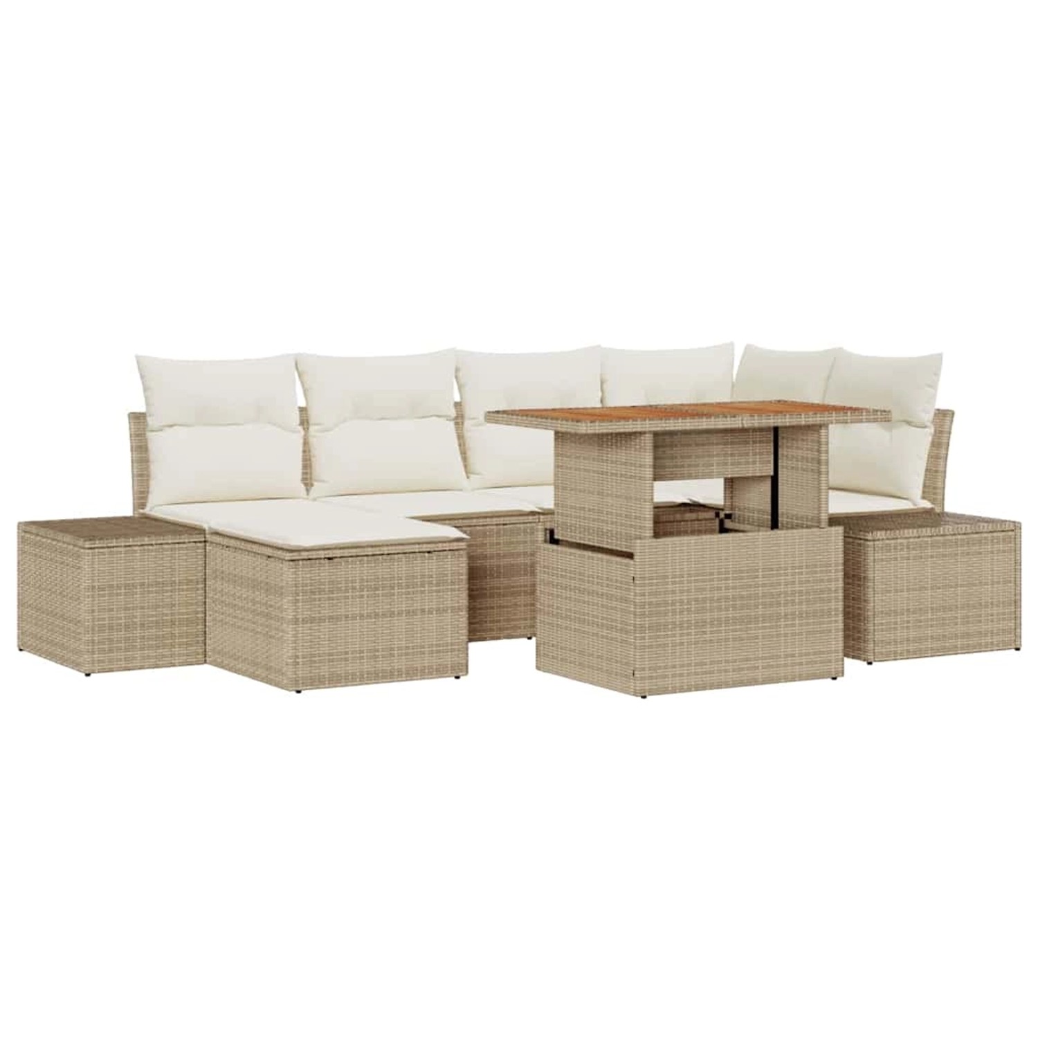vidaXL Garten-Sofa-Set mit Speicher 7-Tlg Beige Poly Rattan 3358724 günstig online kaufen
