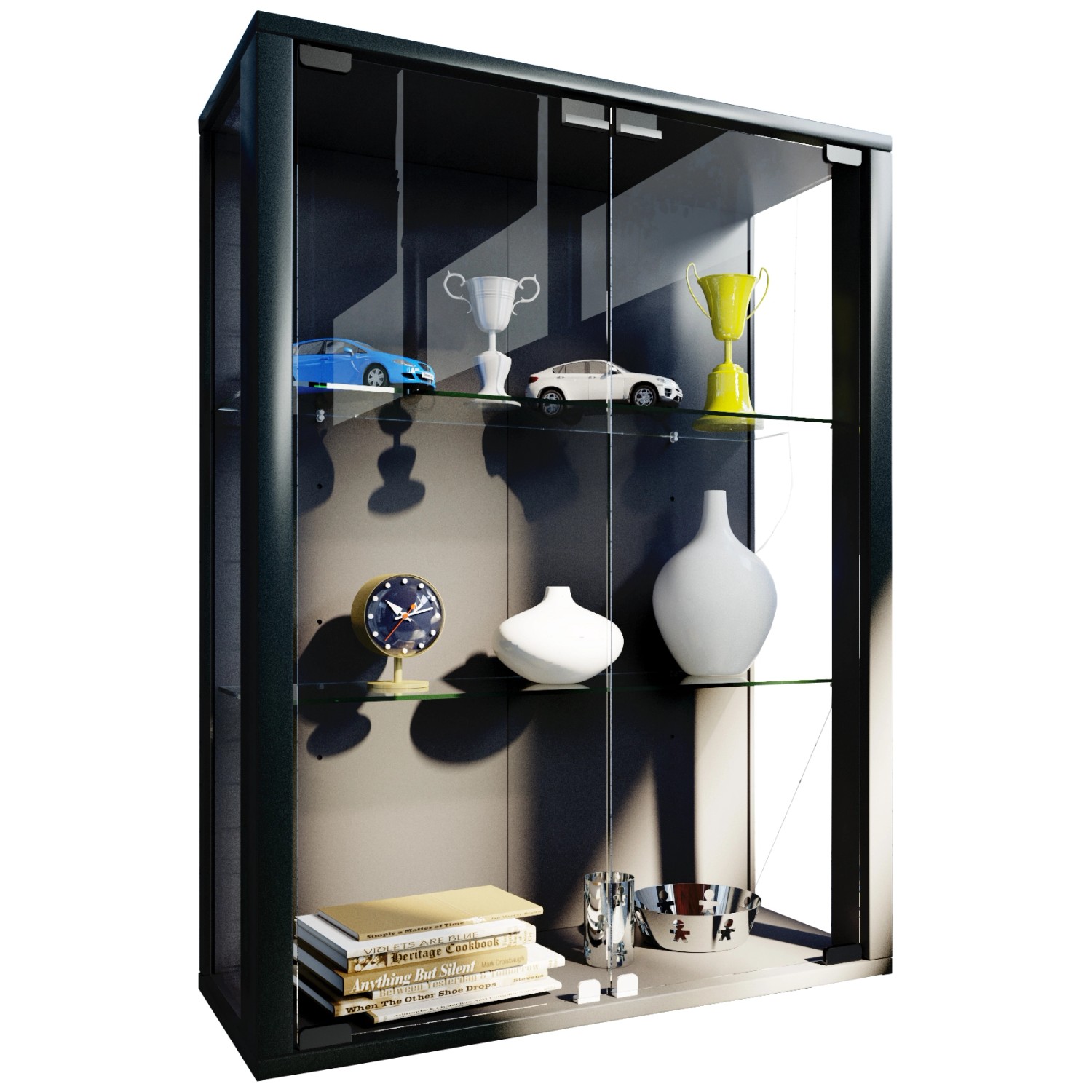 ebuy24 Udina Vitrinenschrank Wandmontage 2 Glastüren mit LED-Licht 2 Glasbö günstig online kaufen