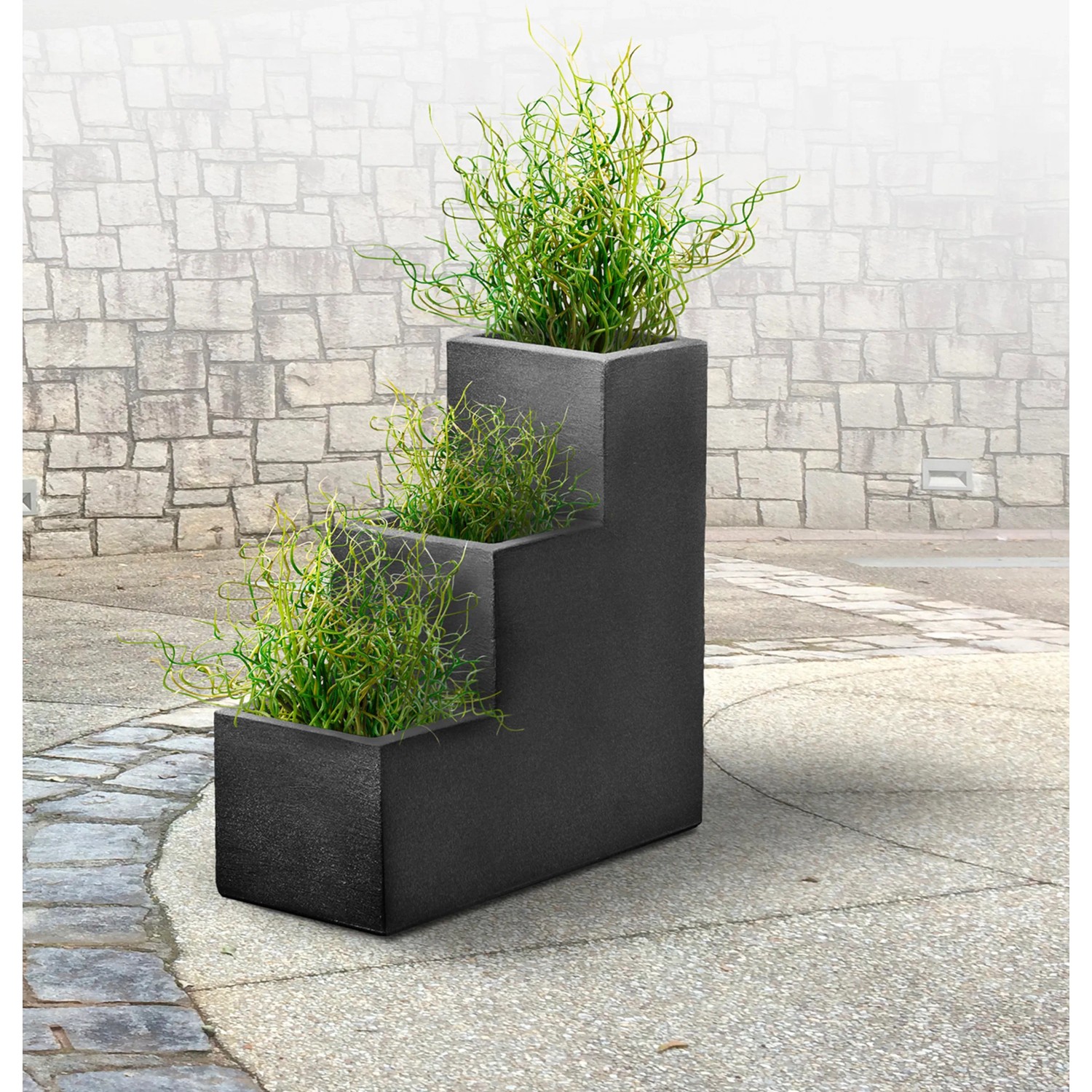 Pflanztopf Kubus 3-stufig 60 cm x 27 cm x 60 cm Anthrazit