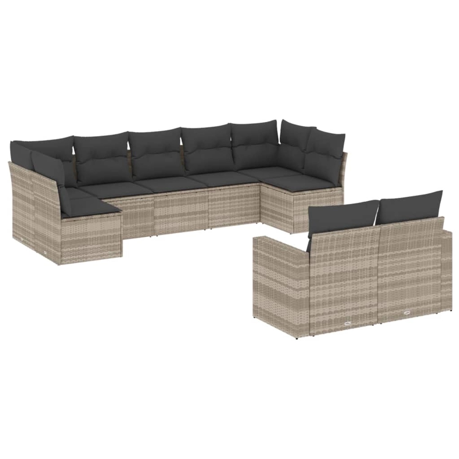 vidaXL 9-Tlg Garten-Sofagarnitur mit Kissen Hellgrau Poly Rattan 3219412 günstig online kaufen