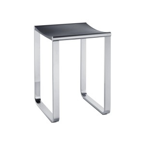 Keuco Plan Badhocker, verchromtes Gestell, schwarzgraue Sitzfläche, belastbar bis 100 kg.