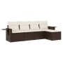 Braune 5-tlg. vidaXL Garten-Sofagarnitur aus Poly Rattan mit cremeweißen Kissen.