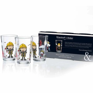 Ritzenhoff & Breker Kinderbecher Set, 3 Gläser mit Feuerwehrmann Bernie Motiv.
