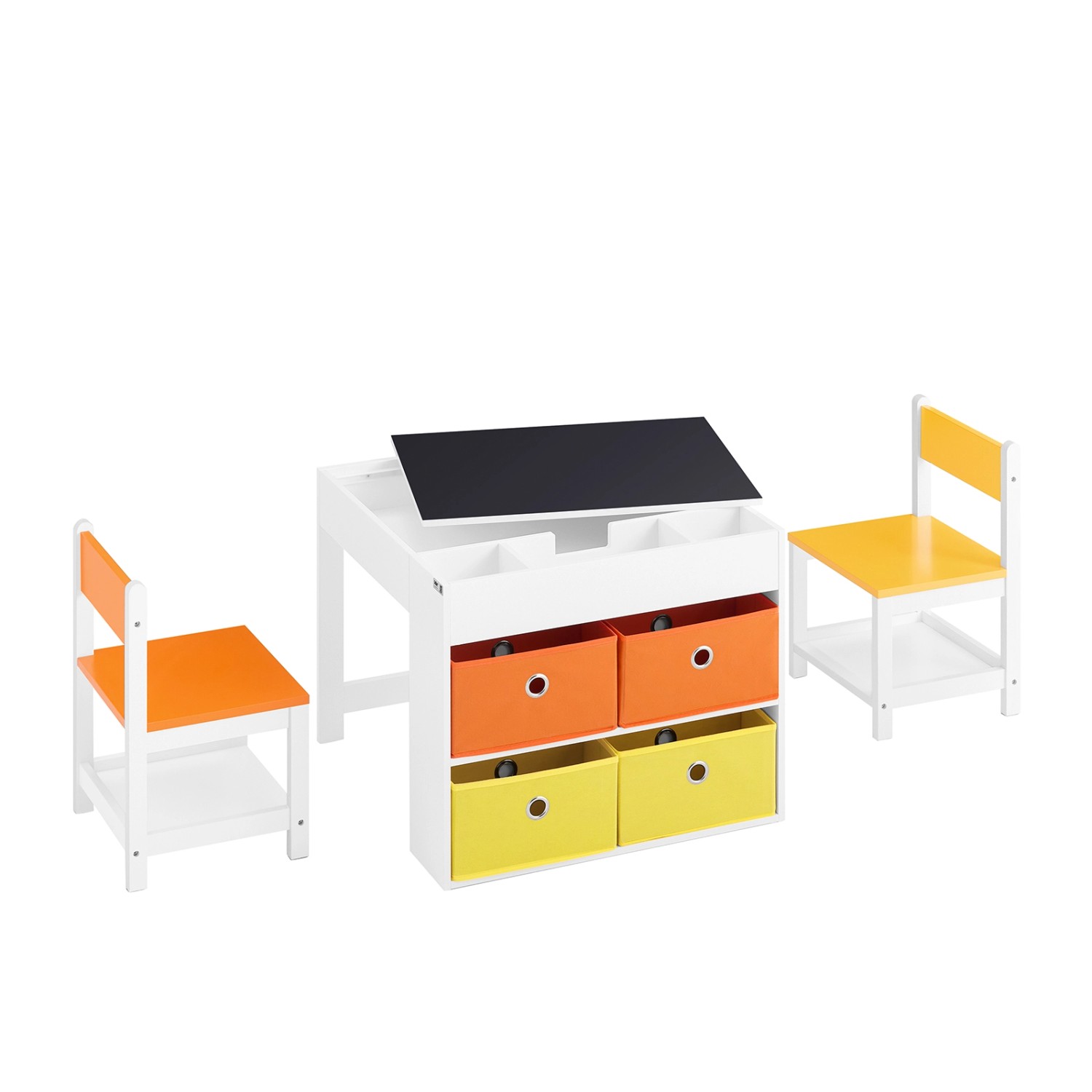 SoBuy Kindertisch mit 2 Stühlen Kindersitzgruppe Spieltisch Stauraum KMB75-K-W