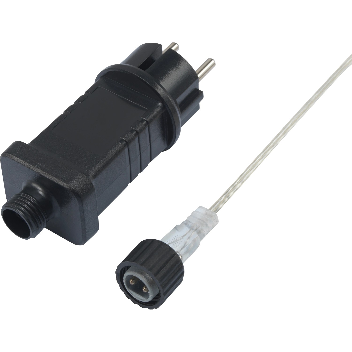 Netzstecker und Verbindungskabel für LED-Lichternetz, grünes Kabel.