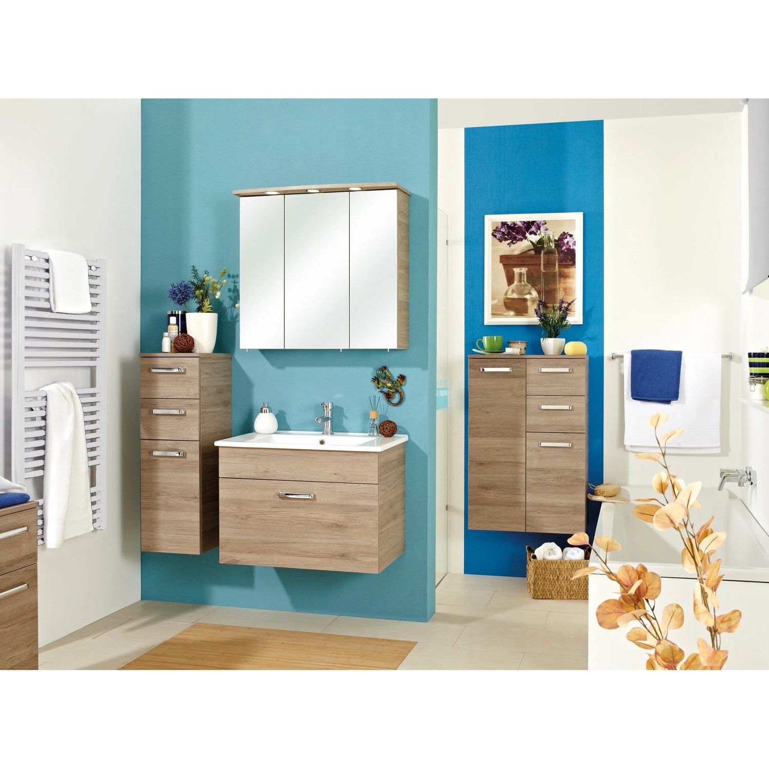 Pelipal Waschtisch Quickset 313, 75 cm, Sanremo Eiche Terra mit Waschbecken und Unterschrank.