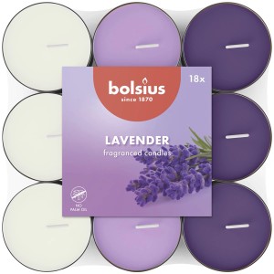 Bolsius Duftteelichter Lavendel, 18 Stück in Weiß, Rosa und Blau. Duftkerzen für entspannte Atmosphäre.