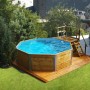 Weka Holzpool 593 B Sparset mit Treppe und Sandfilteranlage im Garten.