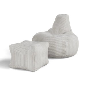 Beiger Juskys Sitzsack Chillex L mit Hocker aus Cordstoff. Gemütlicher Sessel für Wohn- und Jugendzimmer.