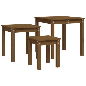 vidaXL Satztische, 3 Stk., honigbraun, Kiefer massiv. Beistelltische im Set für Wohnzimmer oder Schlafzimmer.