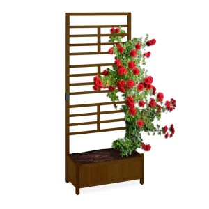 Relaxdays Pflanzkasten Holz Braun mit Rankgitter Sichtschutz 171 cm x 71,5 cm x 32 cm 6 kg