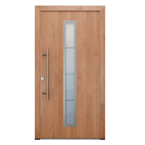 FM Türen AS68 Haustür Winchester mit Glas, Edelstahlgriff und Beschlägen.