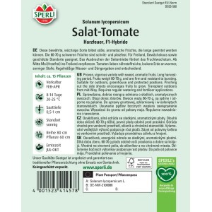 Sperli Salat-Tomate Harzfeuer F1-Hybride Samenpackung mit Tomaten-Abbildung.