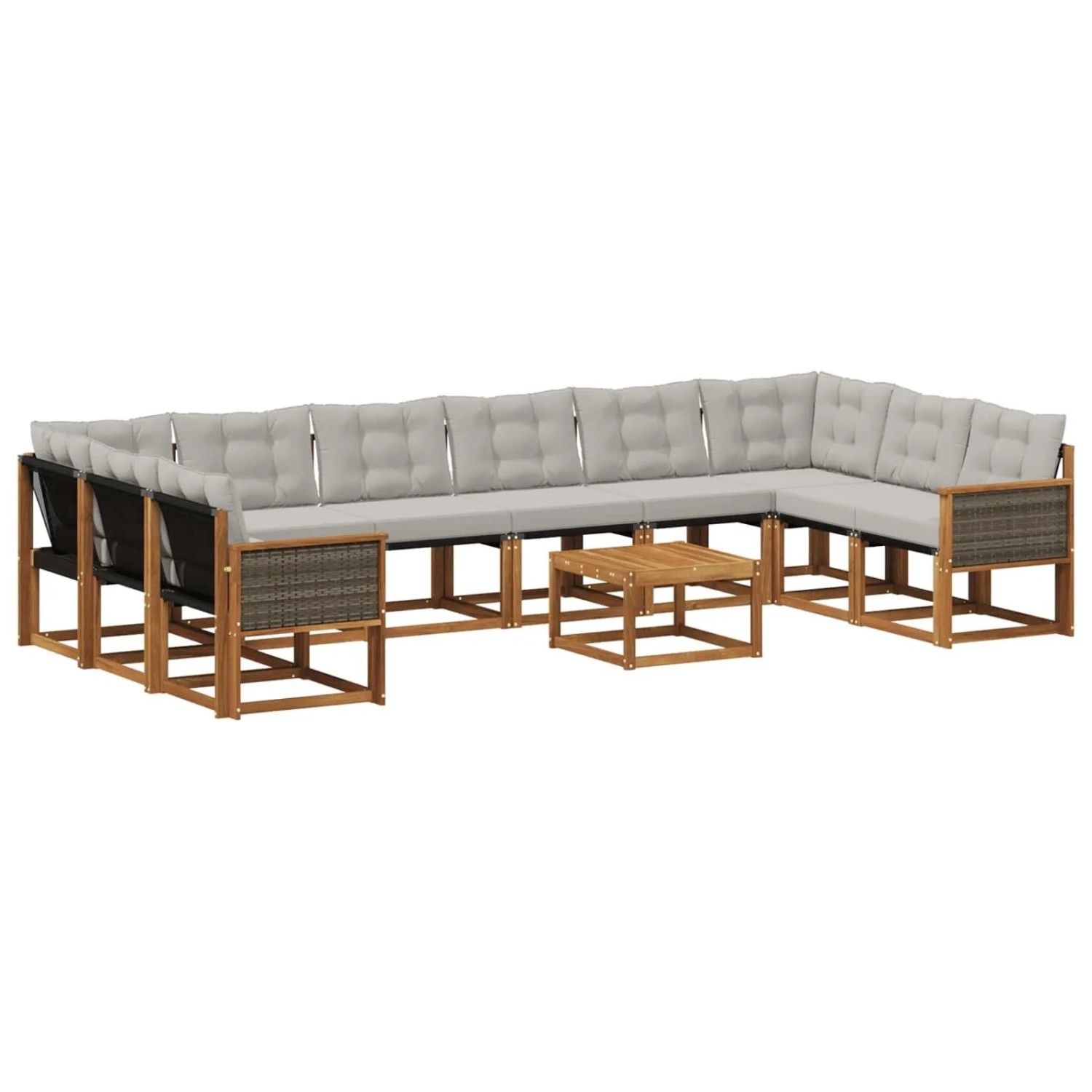 vidaXL Outdoor-Sofagarnitur mit Kissen 11 Stk Natur und Hellgrau 3382251