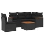 Schwarze 6-tlg. vidaXL Garten-Sofagarnitur aus Polyrattan mit Kissen und Akazientisch.
