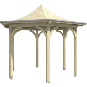 Skan Holz Pavillon Versailles, Leimholz, 418x360 cm, naturbelassen. Gartenlaube mit Massivholzdach.