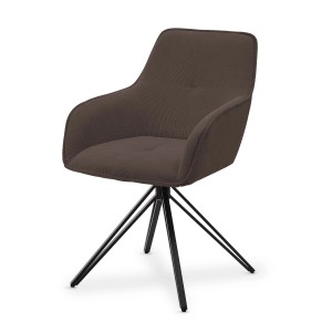 Drehstuhl Clyde Cord Braun mit Armlehne, Stoffbezug und schwarzem Stahlfuß.