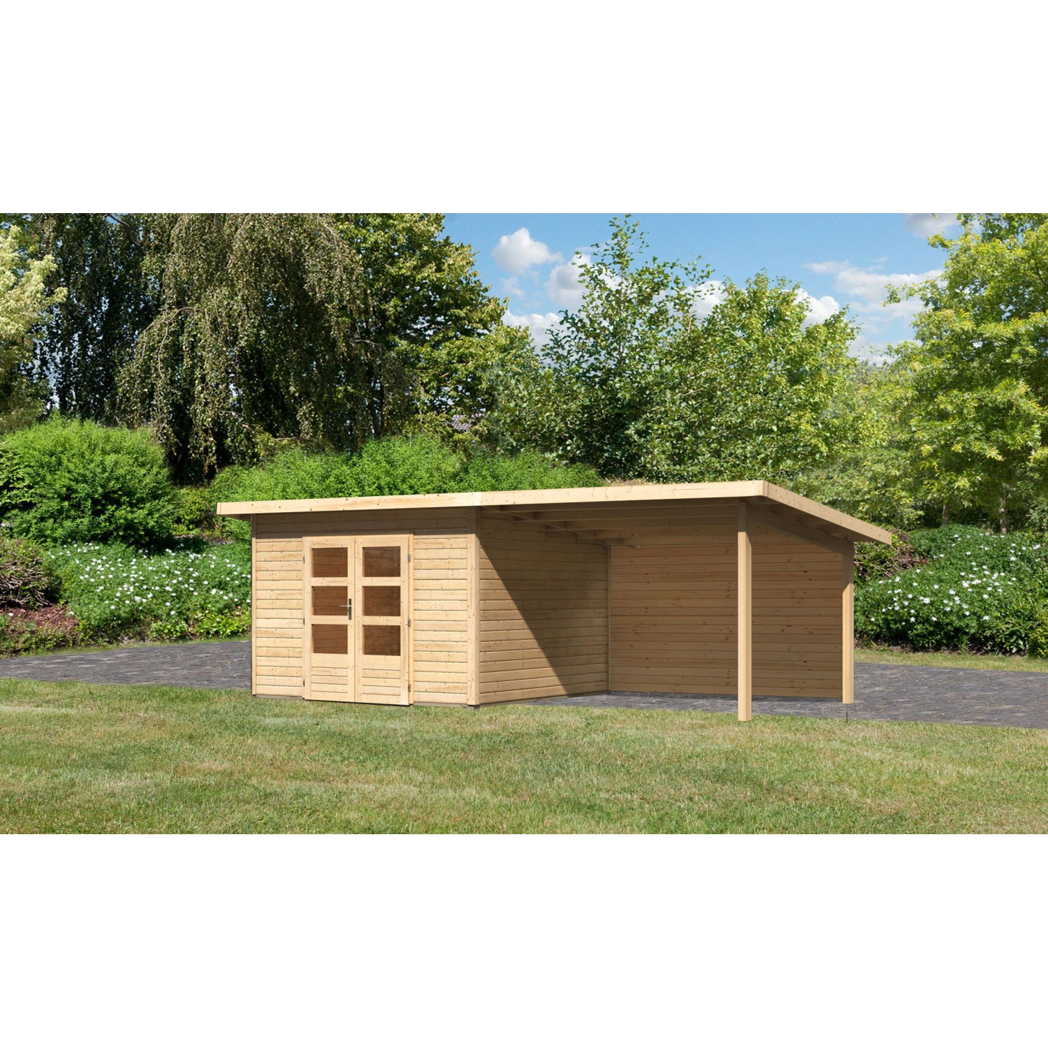 Karibu Holz-Gartenhaus Karlskoga 3 Natur Pultdach Unbehandelt 305 cm x 305 günstig online kaufen