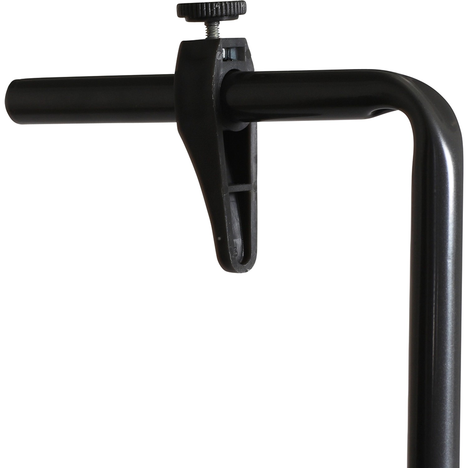 Detailaufnahme: Anthrazitfarbener Balkonhängetisch-Mechanismus zur Befestigung am Balkongeländer.