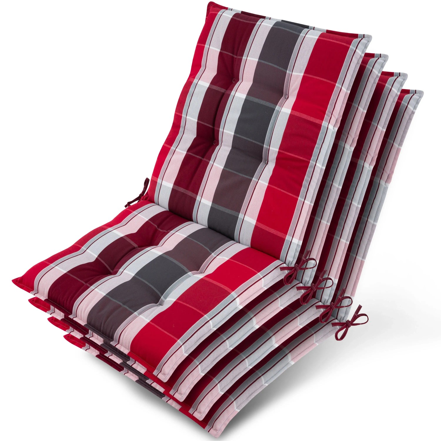 Beautissu 4x Niederlehner Auflage Sun-NL 100x50x8cm Rot-Anthrazit-Gestreift