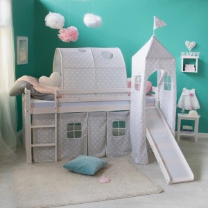 Homestyle4u Kinderhochbett 90x200 Weiß mit Lattenrost und Matratze 2776