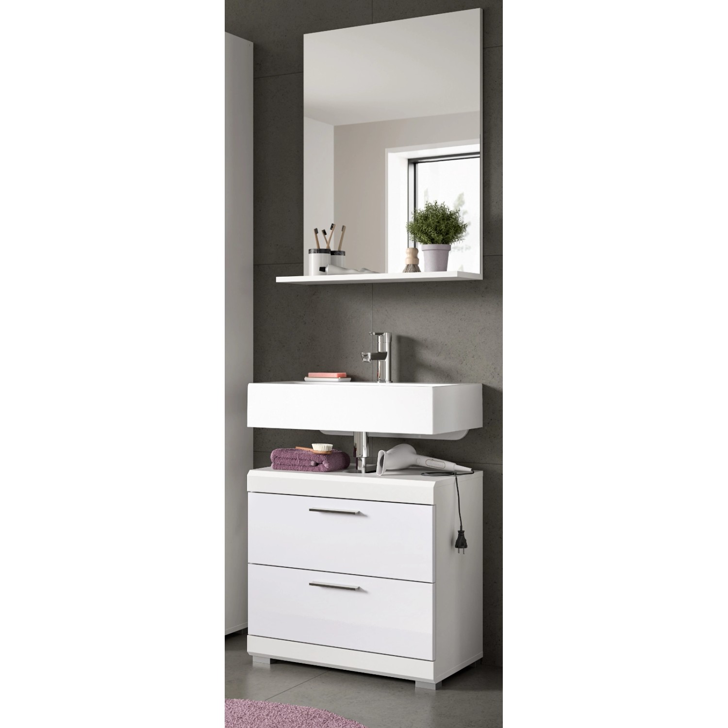 Inn.Furn Badmöbel Set 2-teilig in Weiß Hochglanz mit Spigel Shawn günstig online kaufen