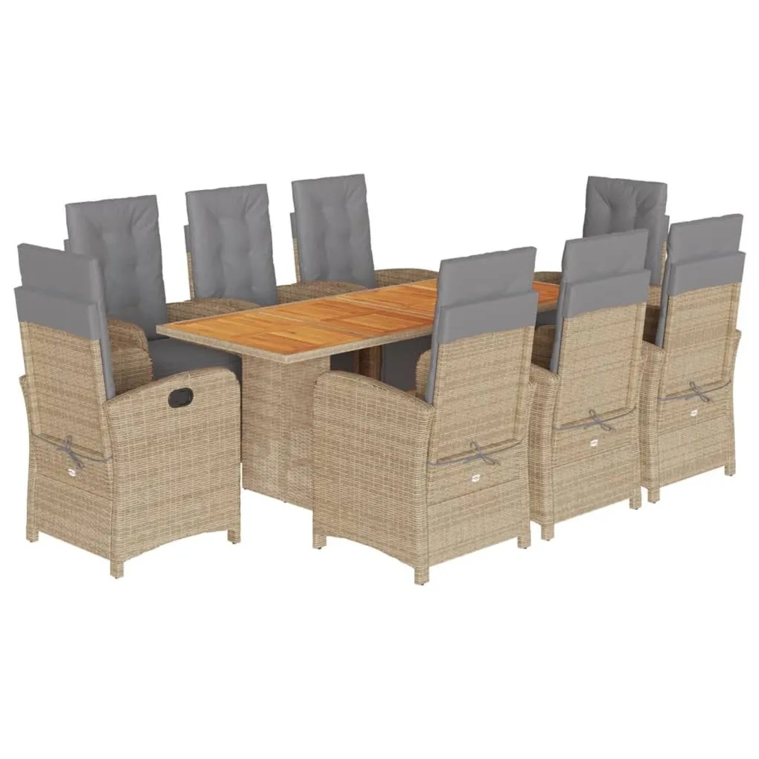 vidaXL 9-Tlg Garten-Essgruppe mit Kissen Beige Poly Rattan 3212511