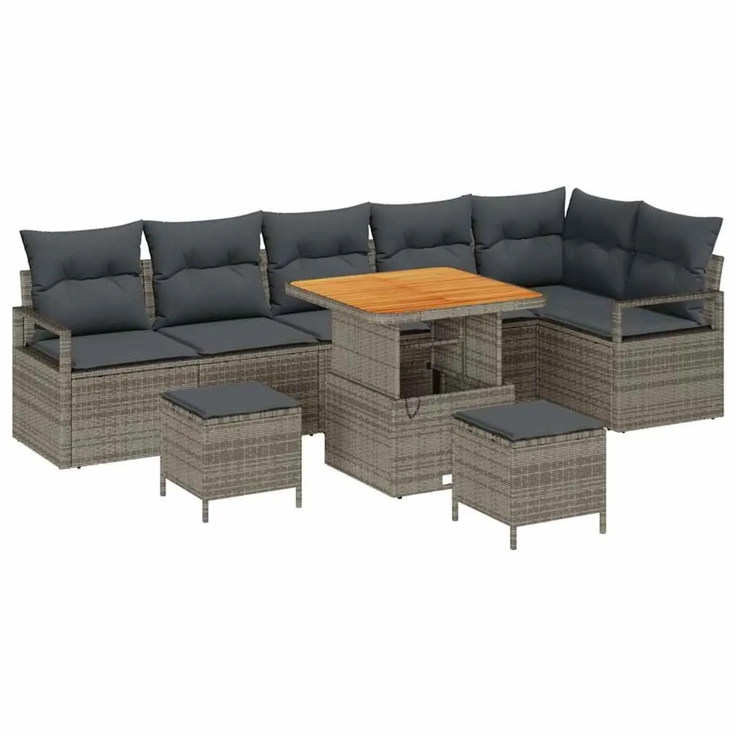 vidaXL Garten-Sofa-Set mit Kissen mit Speicher 9-Tlg Grau 3364493