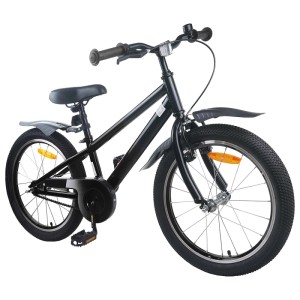 Schwarzes 20-Zoll Kinderfahrrad für 6-11 Jährige mit Schutzblechen und Reflektoren.