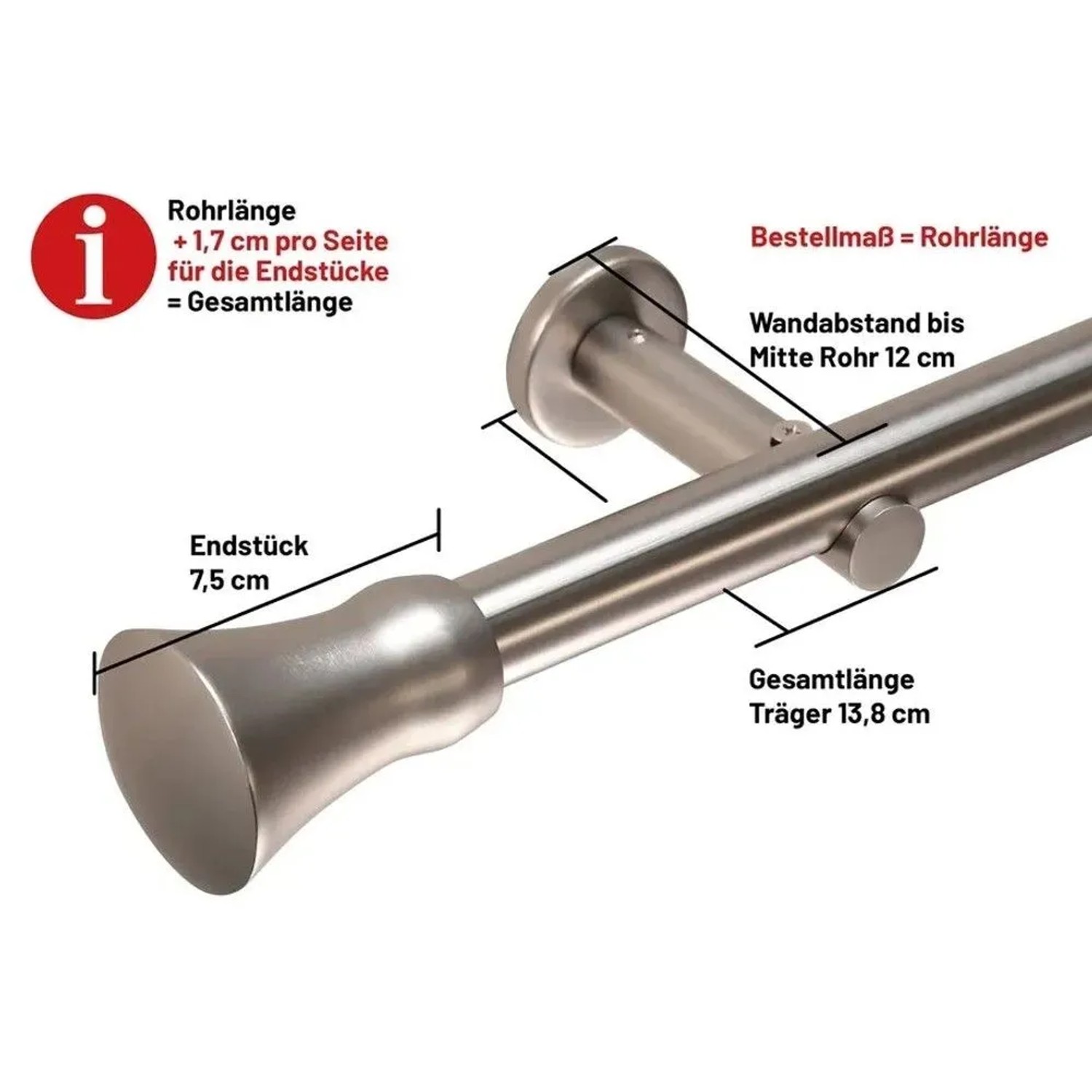 Deco-Raum Gardinenstange nach Maß 1-Lauf Kegel Ø 25mm Edelstahl-optik 440cm