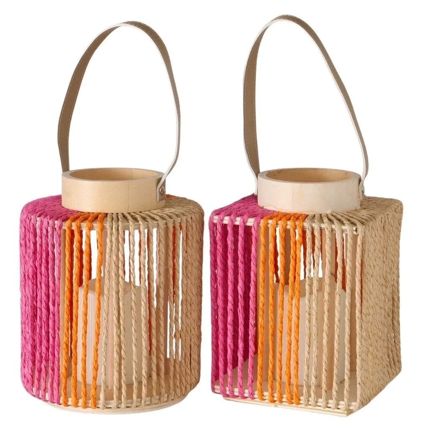 Zwei farbenfrohe LED Laternen Nista (Orange, Pink) von Boltze, 2-fach sortiert. Dekorative Beistelltisch-Laternen.