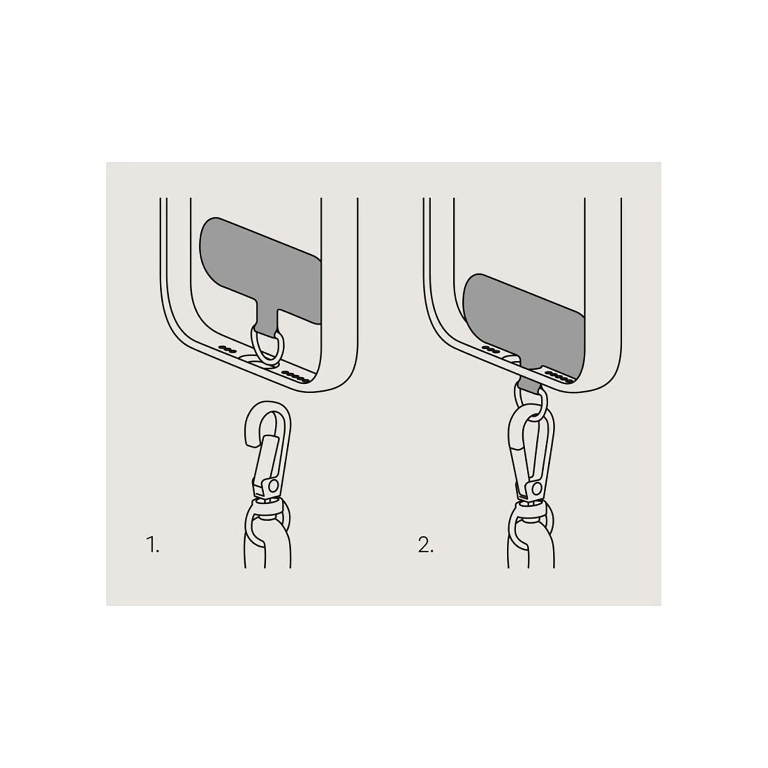 Befestigung des Black Rock Handgelenkband-Lanyards: Adapter in Handyhülle, Karabiner befestigt. Für Smartphones.