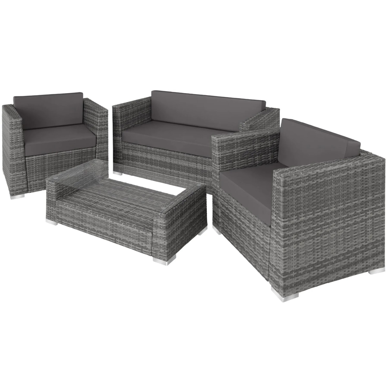 Tectake Aluminium Rattan Lounge München Mit Aluminiumgestell Dicke Der Polster 10 cm  135 x 67 x 73 cm Grau