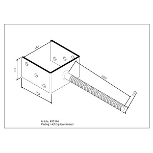 U-Form Stützenschuh zum Einbetonieren, 101 mm breit, mit Riffeldolle. Pfostenträger für Holzkonstruktionen.