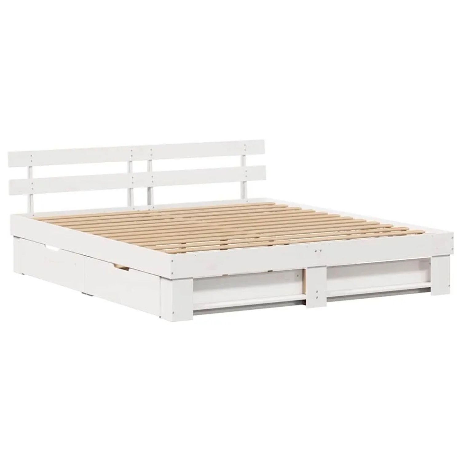 vidaXL Bettrahmen mit Kopfteil Weiß 200 x 200 cm Massives Kiefernholz 3382263
