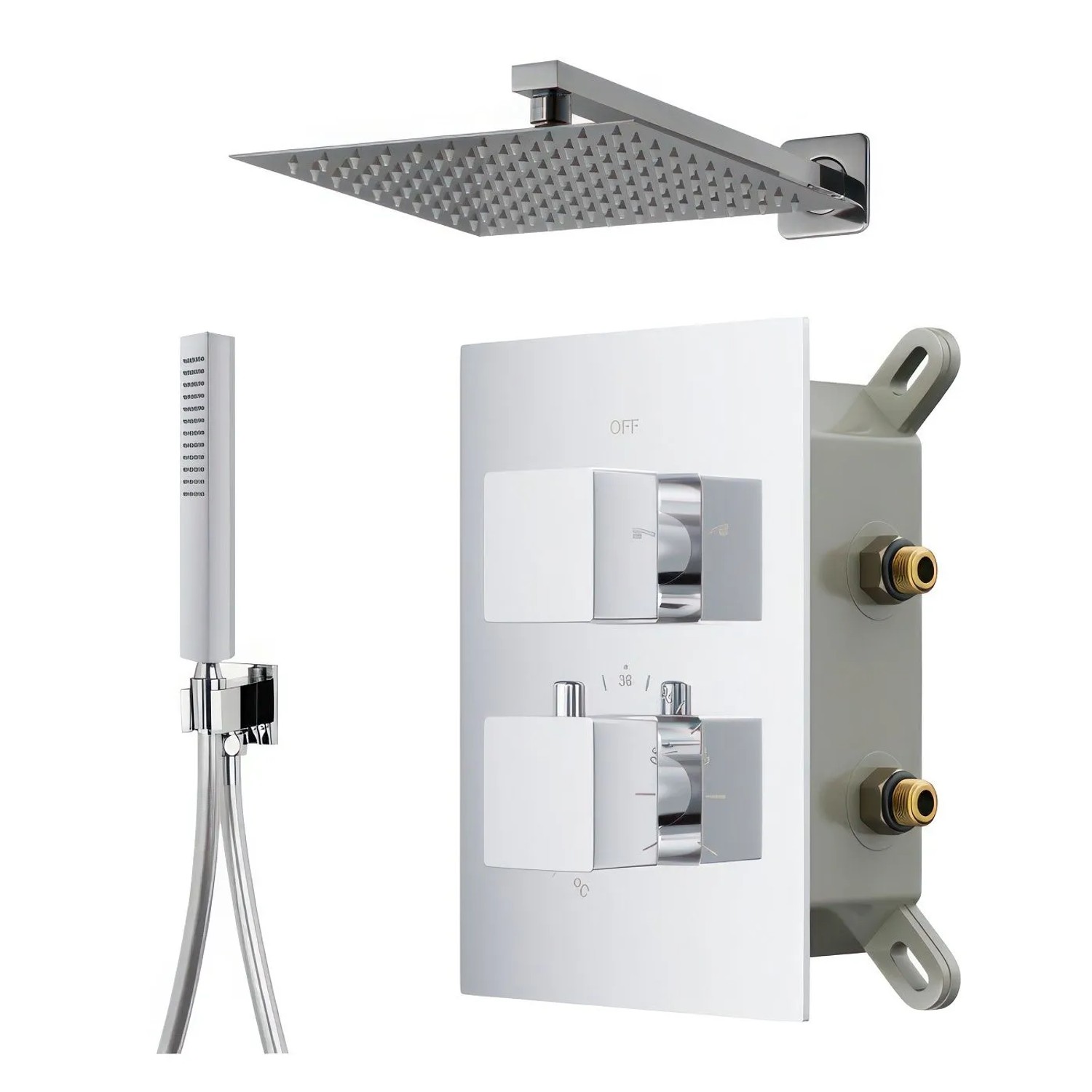 KOLMAN Komplettes Duschsystem Thermostatisch Unterputz Armatur Wasserhahn mit Kopfbrause in Chrom