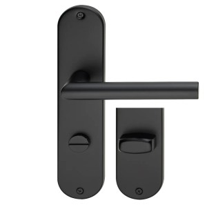 Schwarze MeinTürgriff Drückergarnitur Liverpool, Edelstahl, Langschild, WC-Ausführung.