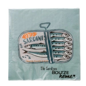 Boltze Servietten Sardine, 20 Stück, mit Fischmotiv in Blau und Orange.