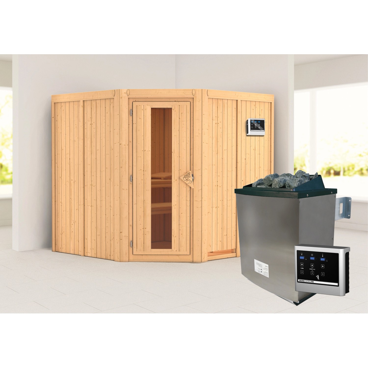 Karibu Sauna Jorma mit Ofen externe Stg.Natur