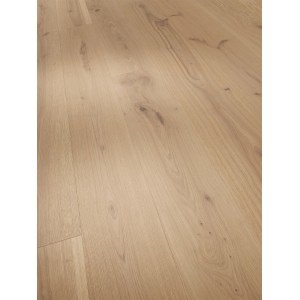 Musterstück: Rustikal Eiche Parkett, gebürstet und weiß geölt, Landhausdiele.