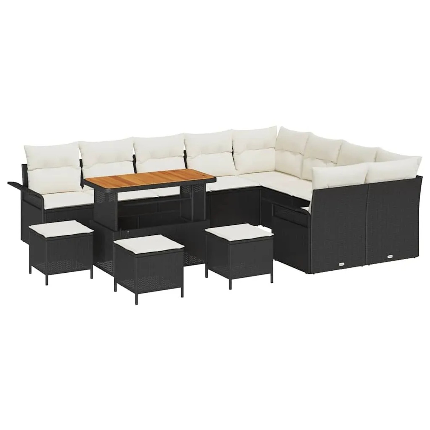 vidaXL Garten-Sofa-Set mit Kissen 13-Tlg Schwarz und Creme 3364130
