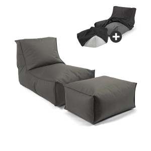 Mokebo Sitzsack mit Hocker, anthrazit. Wasserabweisend, für Indoor & Outdoor geeignet.