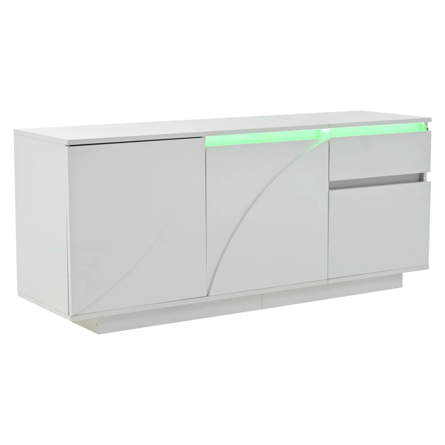 ModernLuxe Sideboard Hochglanz mit 3 Türen Led 1 Schublade Verstellbaren Ablagen MDF Weiß