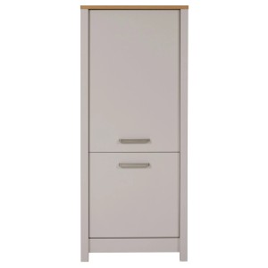 OBI Geräteschrank Sardegna Kaschmir, hoch, mit Eiche-Topplatte, zwei Türen und silbernen Griffen für die Küche.