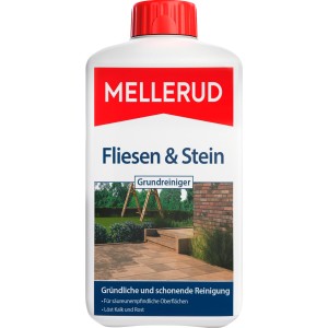 Flasche Mellerud Fliesen- und Stein-Grundreiniger 1 l für kraftvolle Reinigung von Fliesen und Stein.